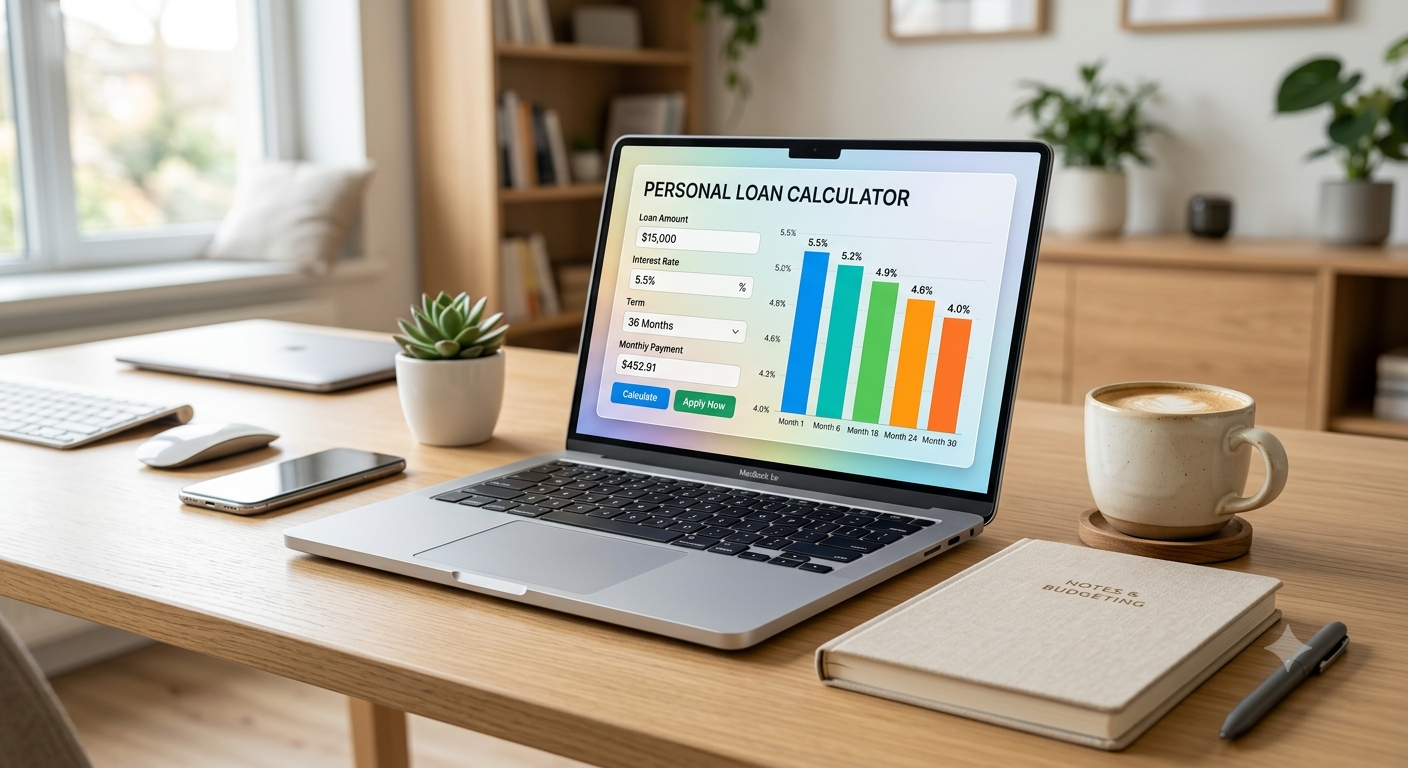 A personal loan interest calculator showing a breakdown of affordable monthly repayment plans.